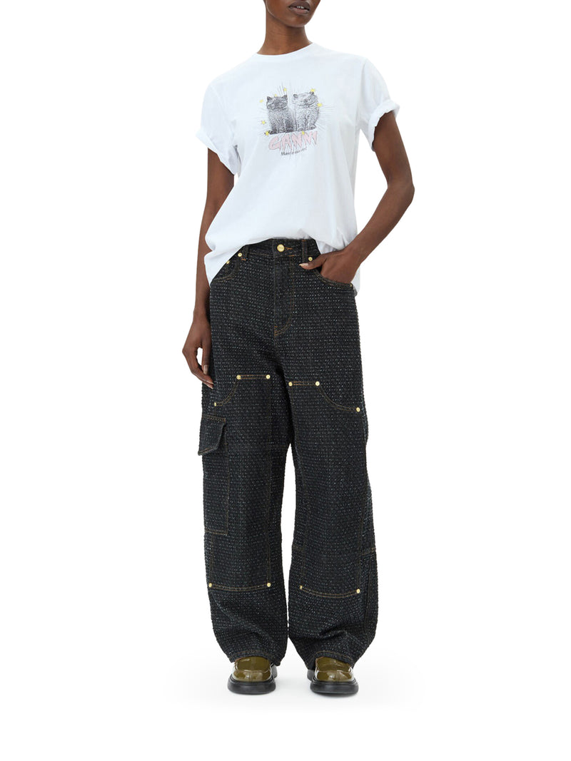 Suitnegozi T-SHIRT RELAX CON GATTI IN JERSEY BIANCO BASIC I Più Venduti