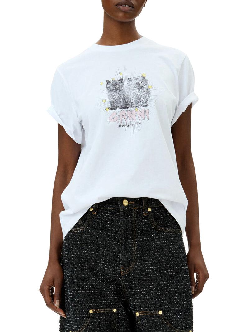 Suitnegozi T-SHIRT RELAX CON GATTI IN JERSEY BIANCO BASIC I Più Venduti