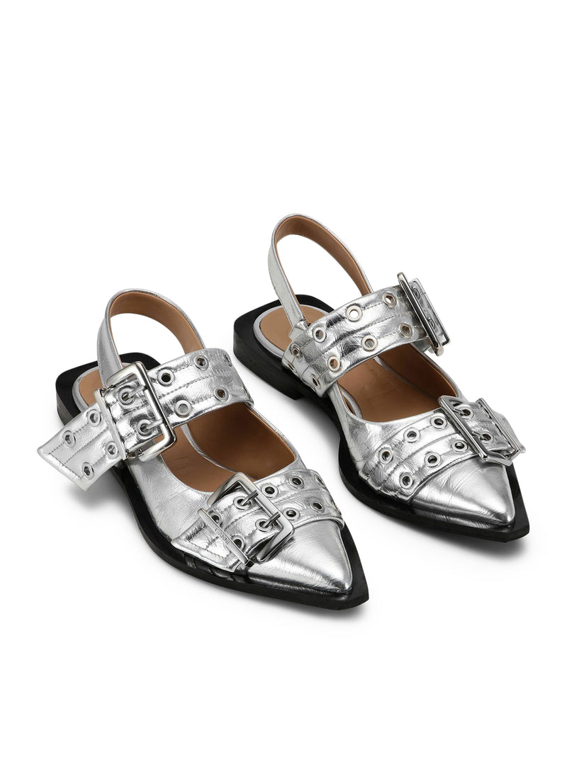 Suitnegozi BALLERINE CON FIBBIA FEMMINILE METALLIZZATA ARGENTO Consegna Veloce