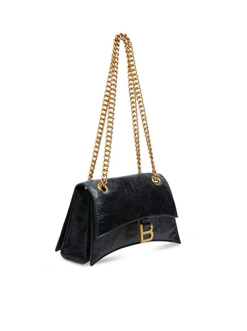 Suitnegozi Borsa Crush Piccola Con Catena in pelle di vitello crush nera con finiture oro anticato Soddisfazione Garantita