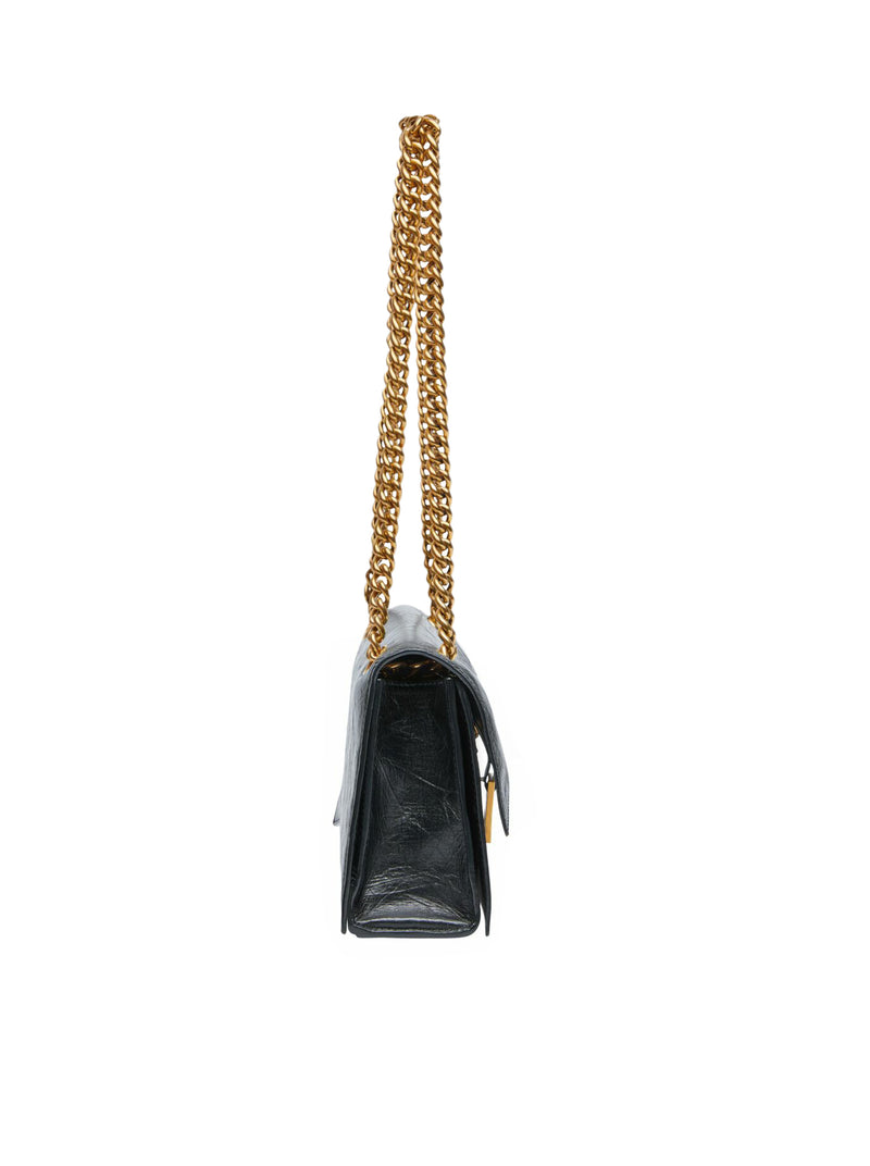 Suitnegozi Borsa Crush Piccola Con Catena in pelle di vitello crush nera con finiture oro anticato Soddisfazione Garantita