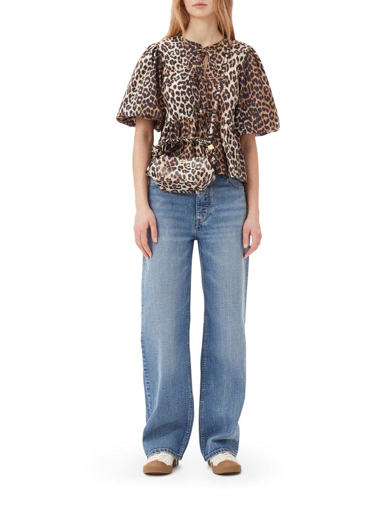 Suitnegozi BLUSA IN POPELINE DI COTONE CON CRAVATTA A PEPLUM LEOPARDATA Offerta