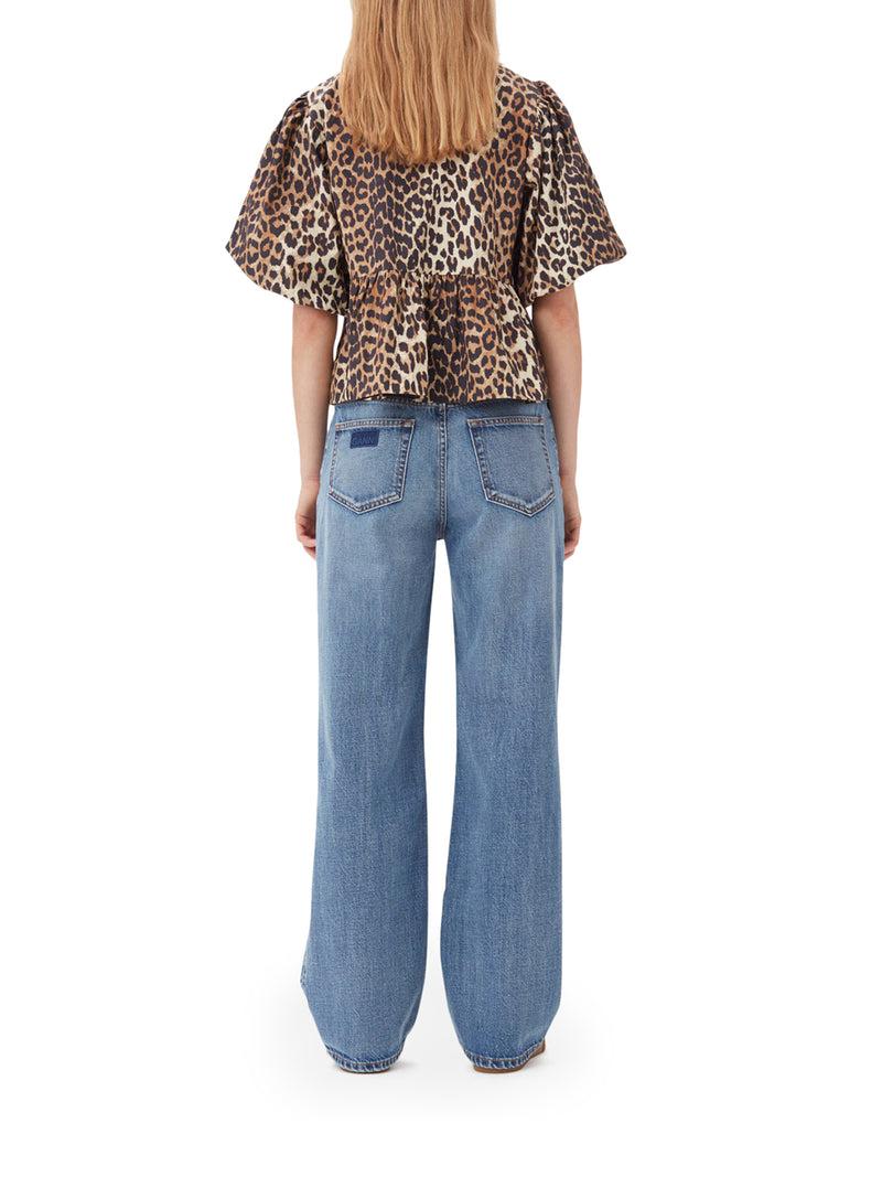 Suitnegozi BLUSA IN POPELINE DI COTONE CON CRAVATTA A PEPLUM LEOPARDATA Offerta