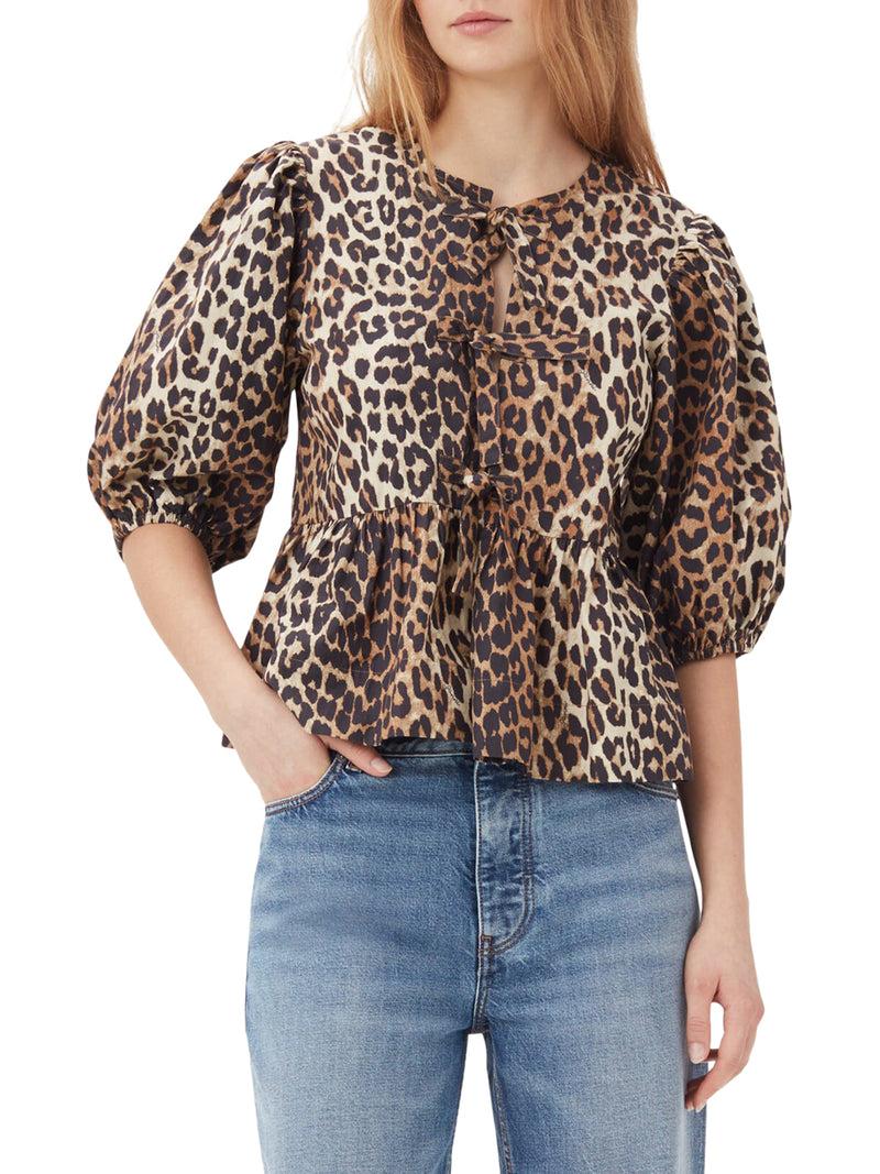 Suitnegozi BLUSA IN POPELINE DI COTONE CON CRAVATTA A PEPLUM LEOPARDATA Offerta