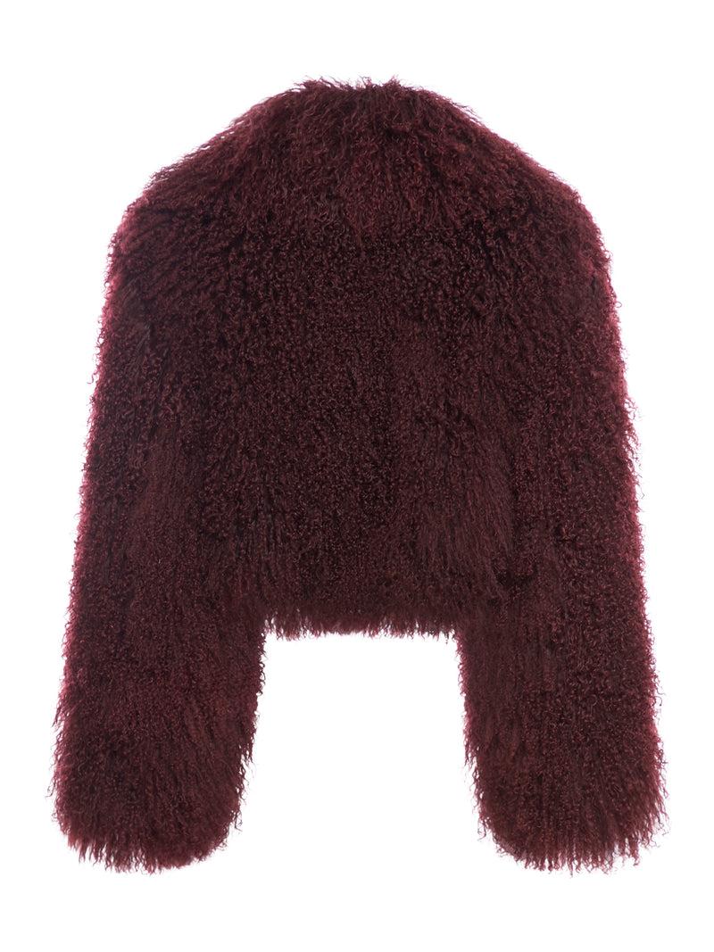 Suitnegozi Giacca il pelle dal pelo riccio bordeaux Moda