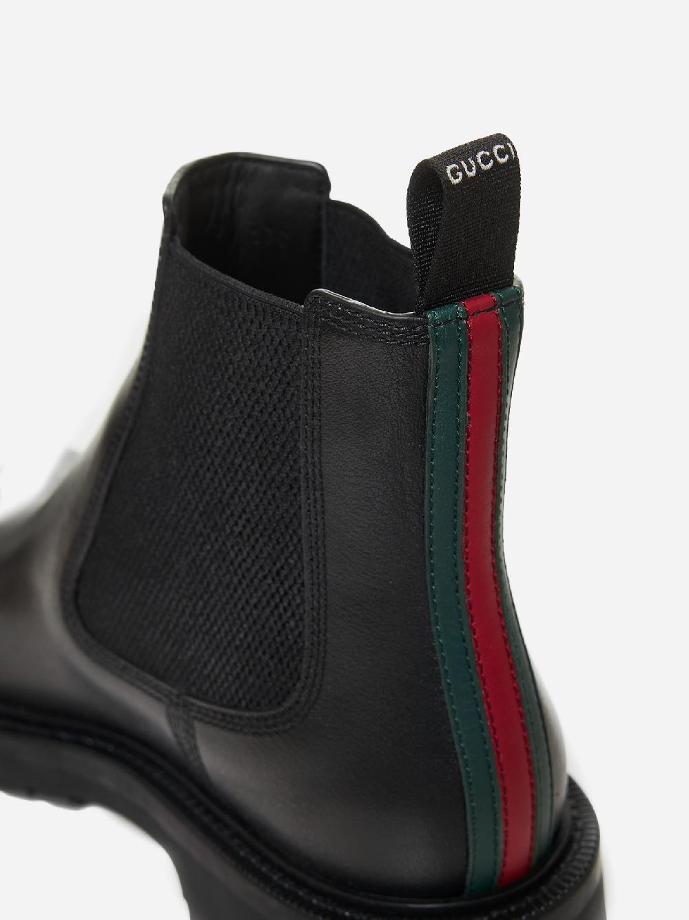 GUCCI Stivaletti Chelsea in pelle con Web Nuovo