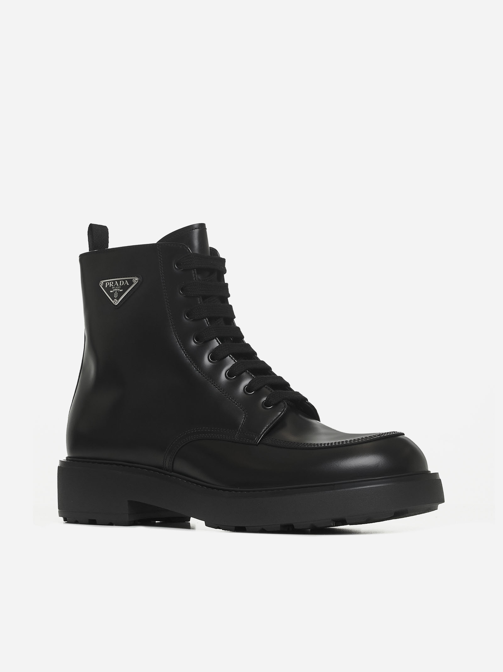 PRADA Stivaletti in pelle con placca-logo Promozione Limitata