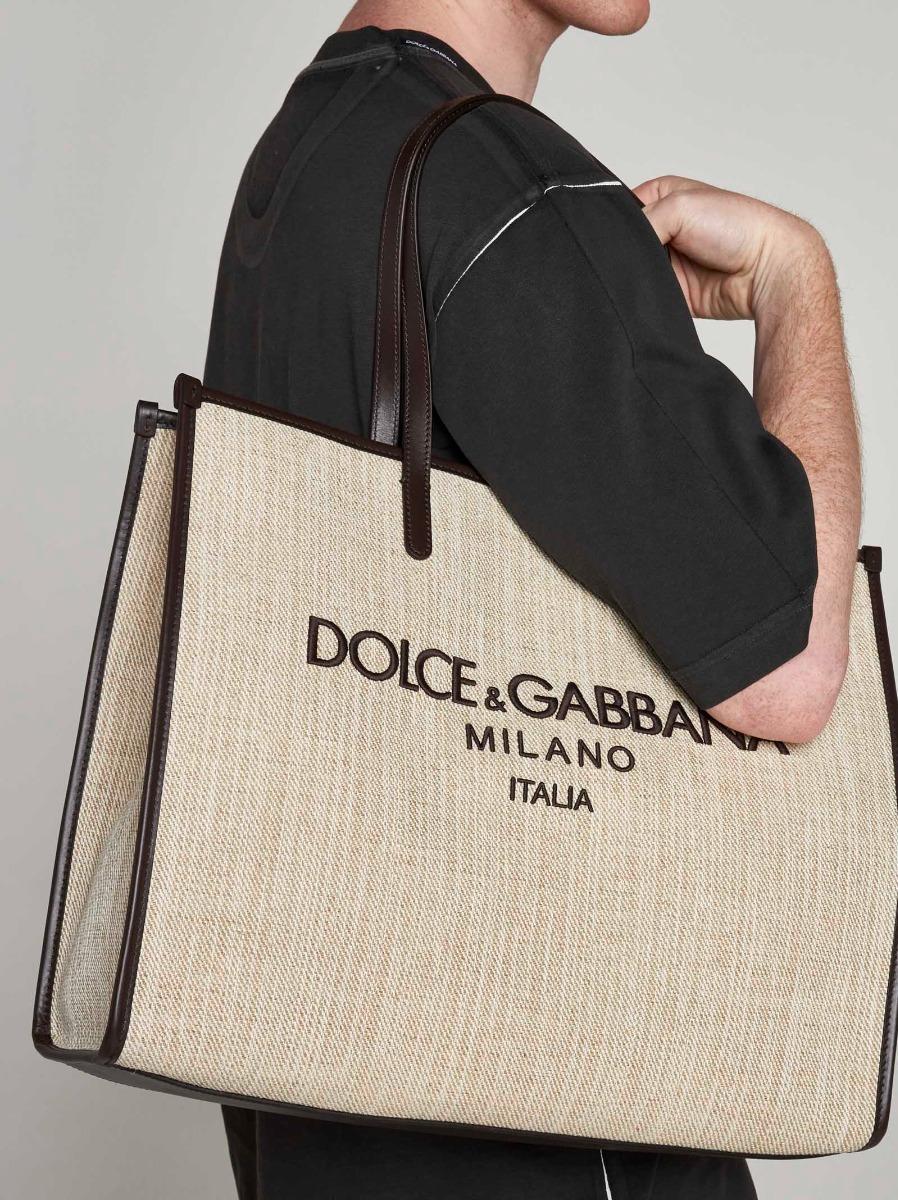 DOLCE & GABBANA Borsa shopping grande in tela con logo Saldi Di Fabbrica