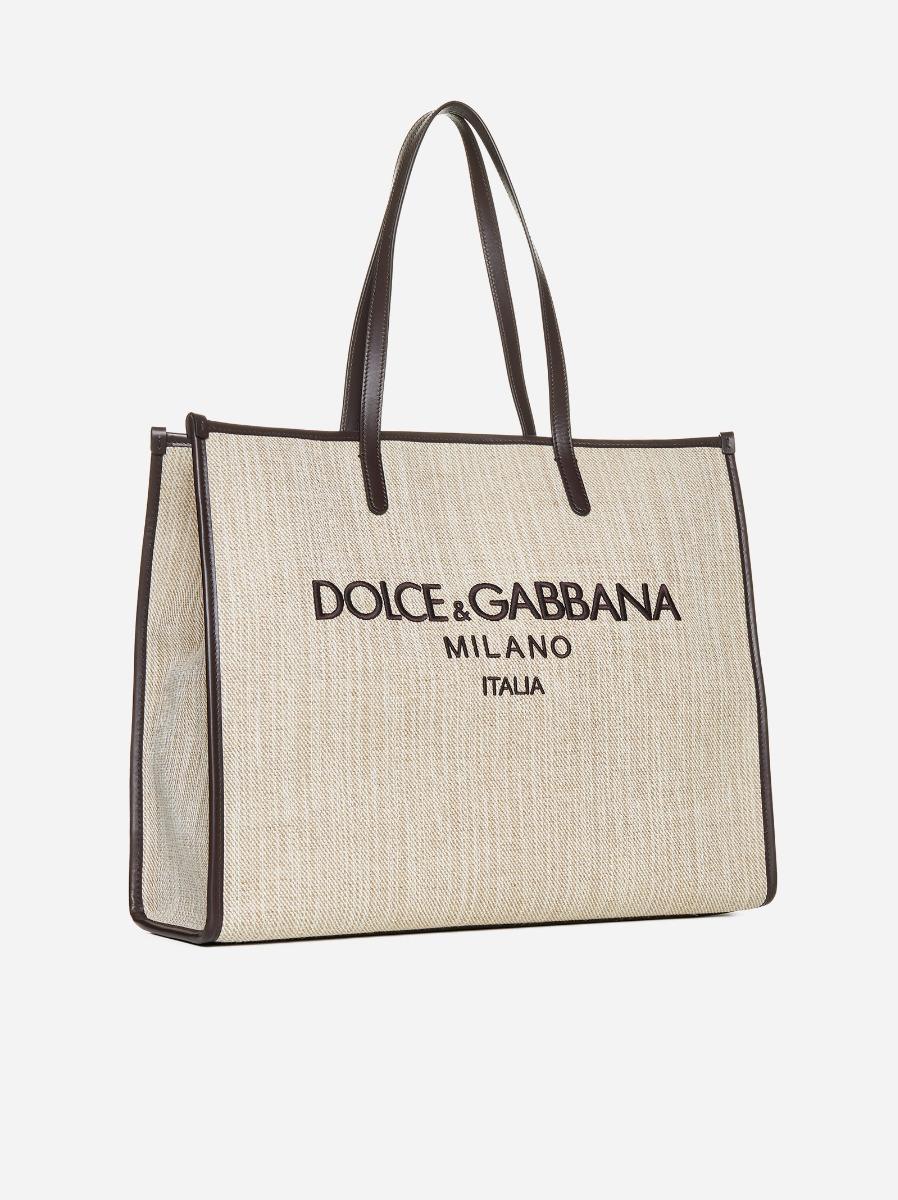 DOLCE & GABBANA Borsa shopping grande in tela con logo Saldi Di Fabbrica