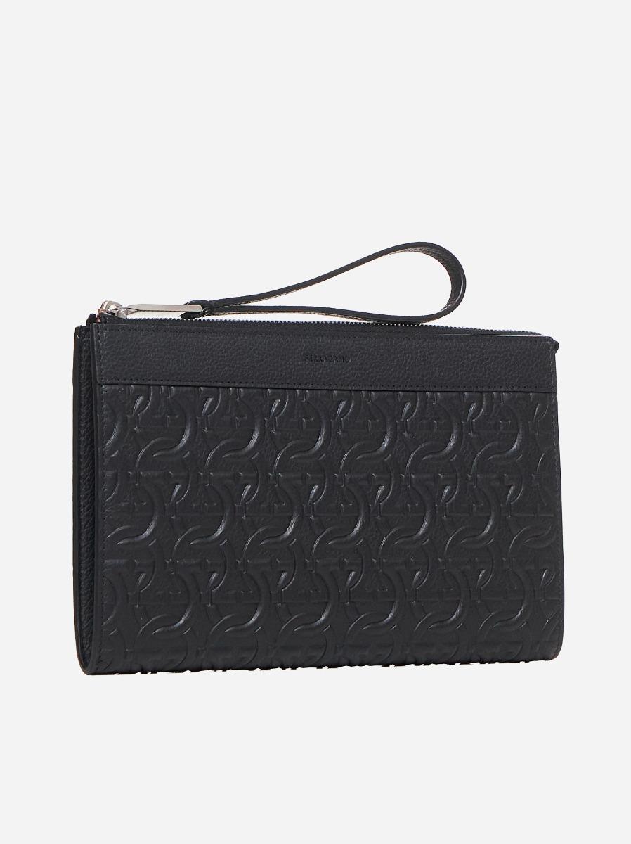 FERRAGAMO Clutch Travel in pelle Gancini Spedizione Gratuita