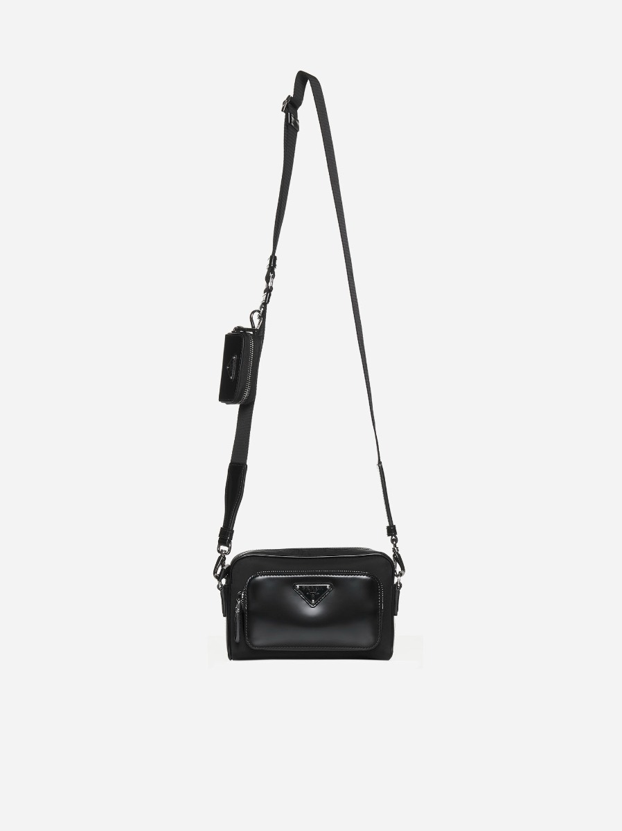 PRADA Borsa a tracolla in Re-Nylon e pelle