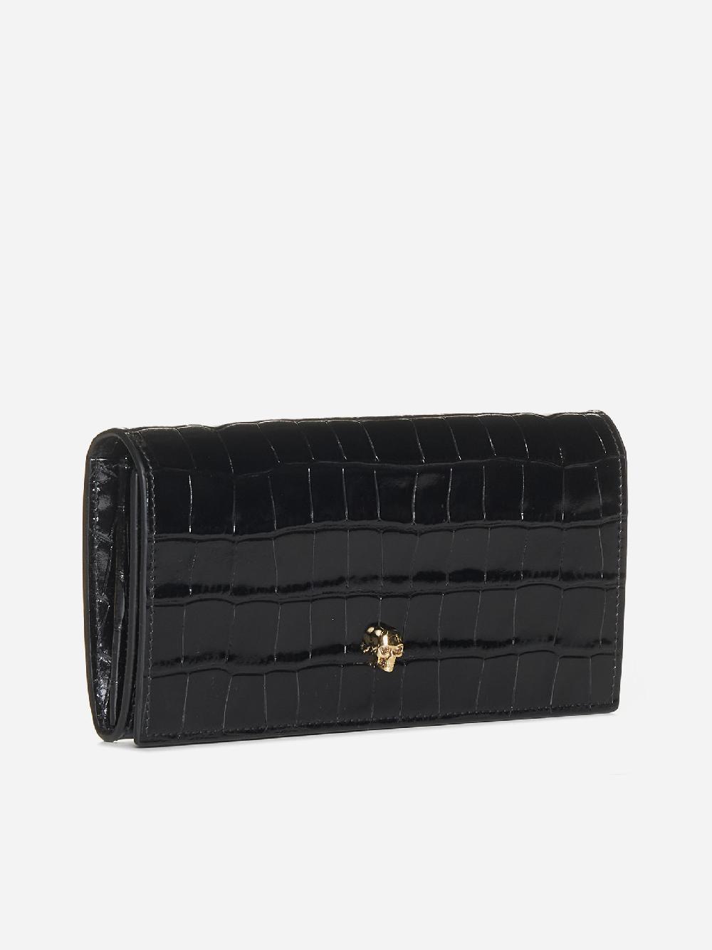 ALEXANDER MCQUEEN Portafoglio Skull in pelle effetto coccodrillo Saldi