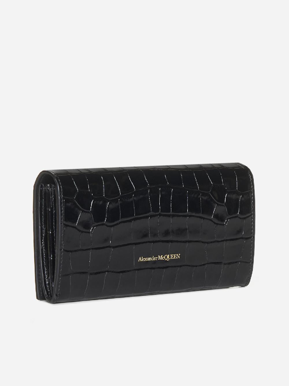 ALEXANDER MCQUEEN Portafoglio Skull in pelle effetto coccodrillo Saldi