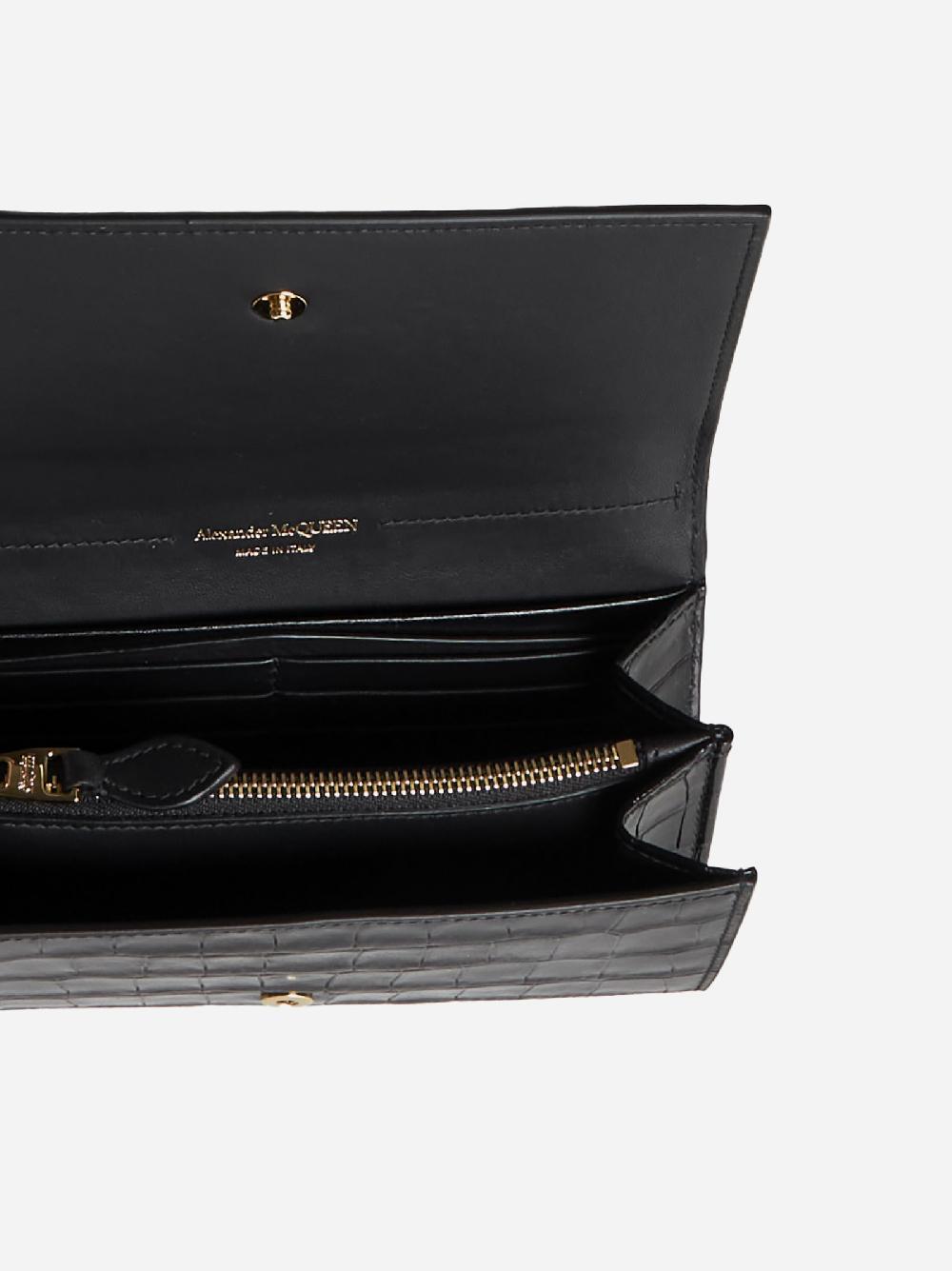 ALEXANDER MCQUEEN Portafoglio Skull in pelle effetto coccodrillo Saldi
