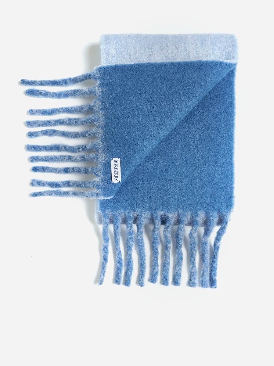 BURBERRY Sciarpa reversibile azzurra con logo In Vendita