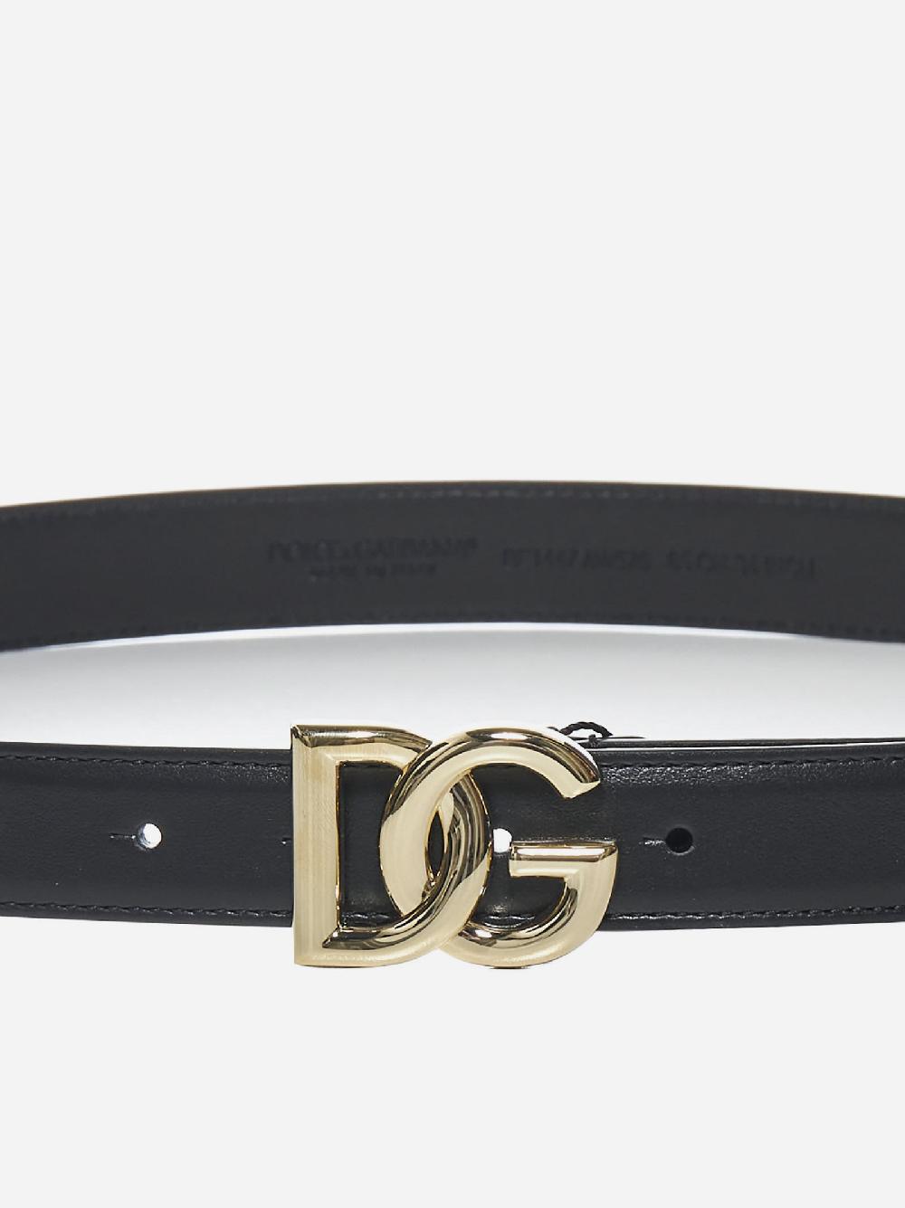DOLCE & GABBANA Cintura sottile in pelle con fibbia DG In Saldo