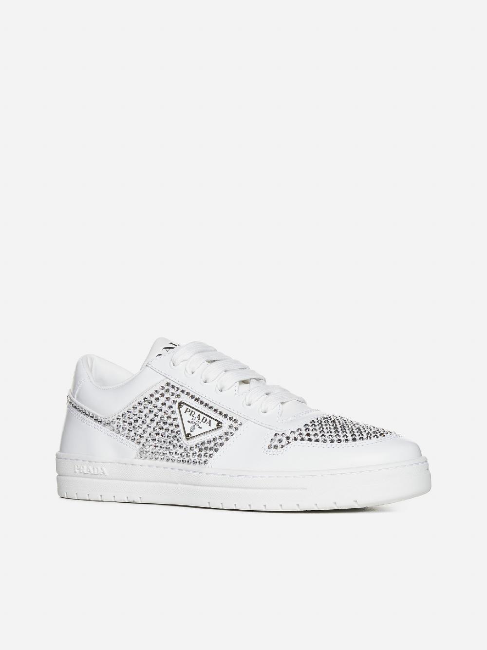 PRADA Sneakers Downtown in pelle con strass Nuovo