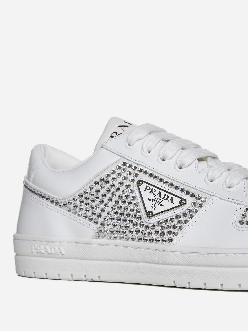 PRADA Sneakers Downtown in pelle con strass Nuovo