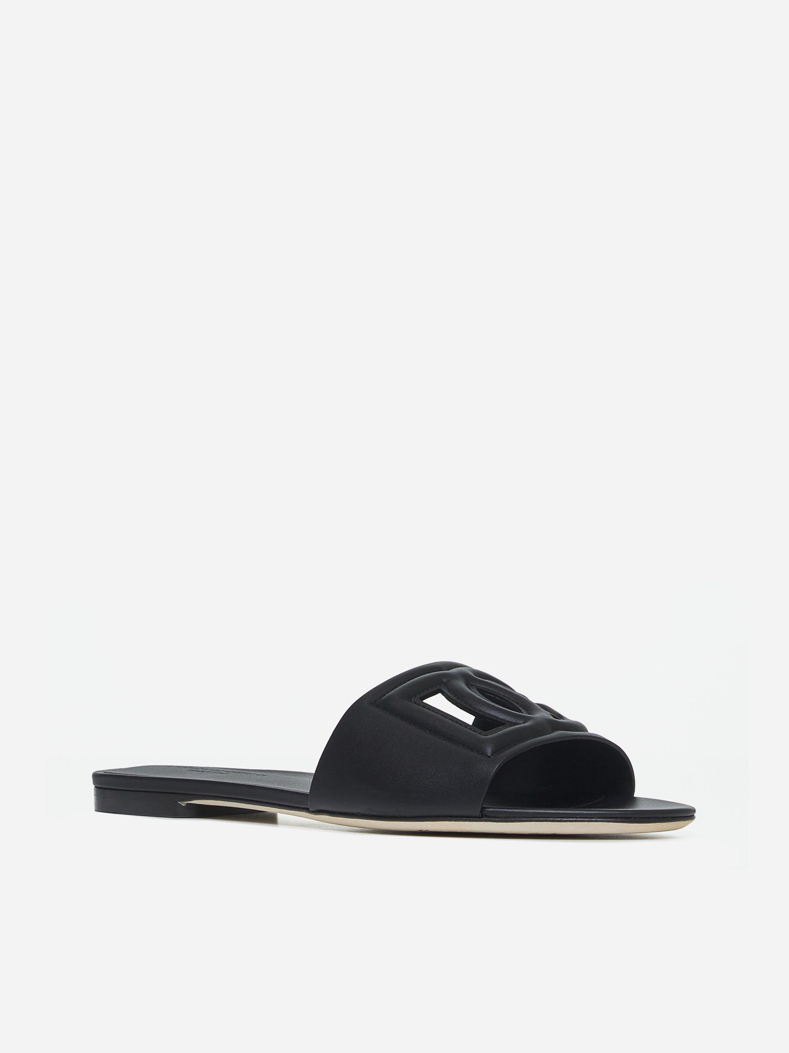 DOLCE & GABBANA Sandali flat in pelle con logo DG 2025