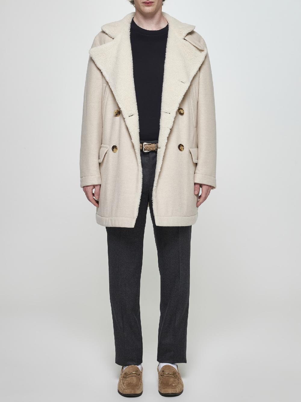 BRUNELLO CUCINELLI Caban in cashmere avorio con fodera in shearling Shopping Online