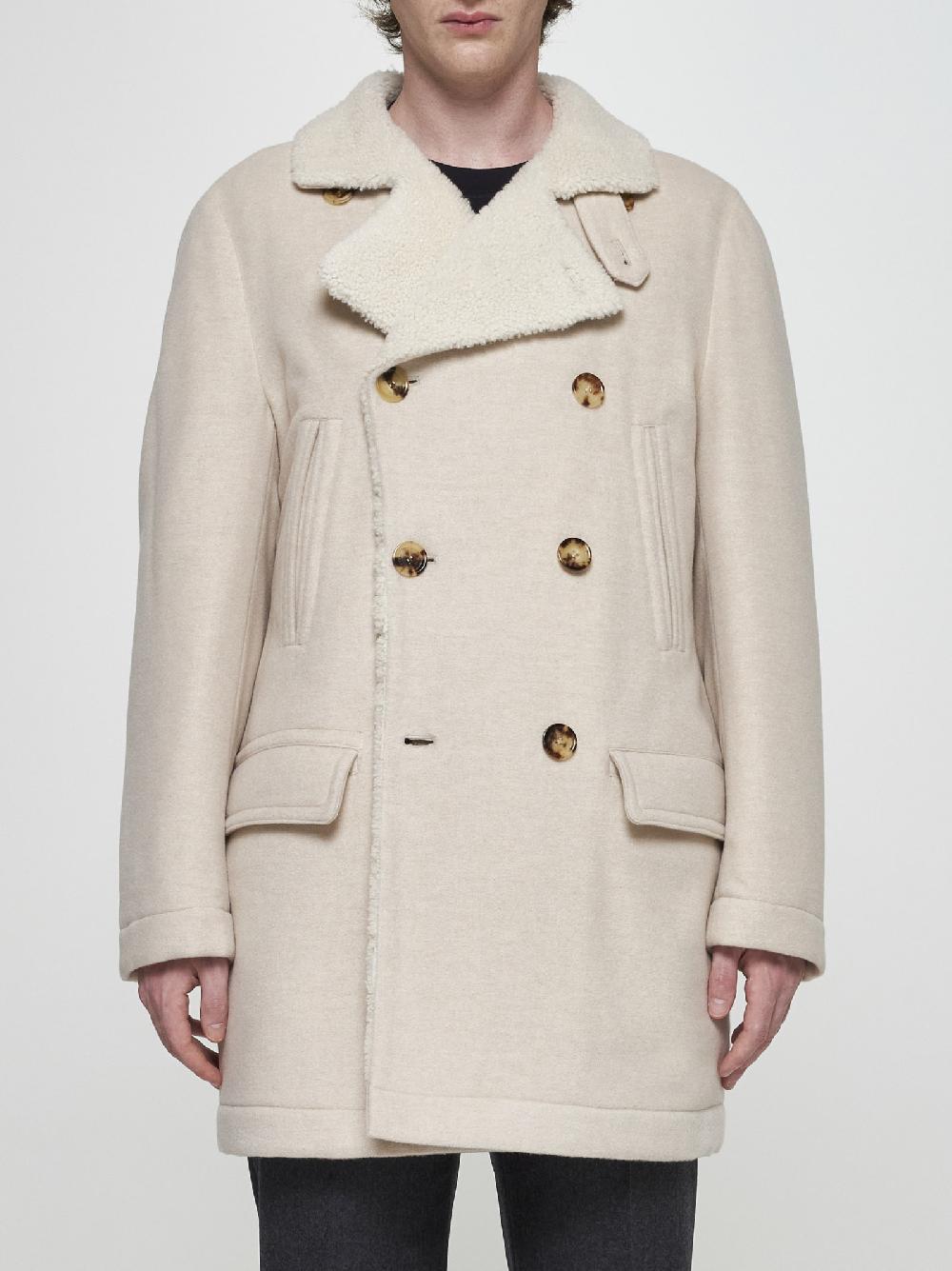 BRUNELLO CUCINELLI Caban in cashmere avorio con fodera in shearling Shopping Online