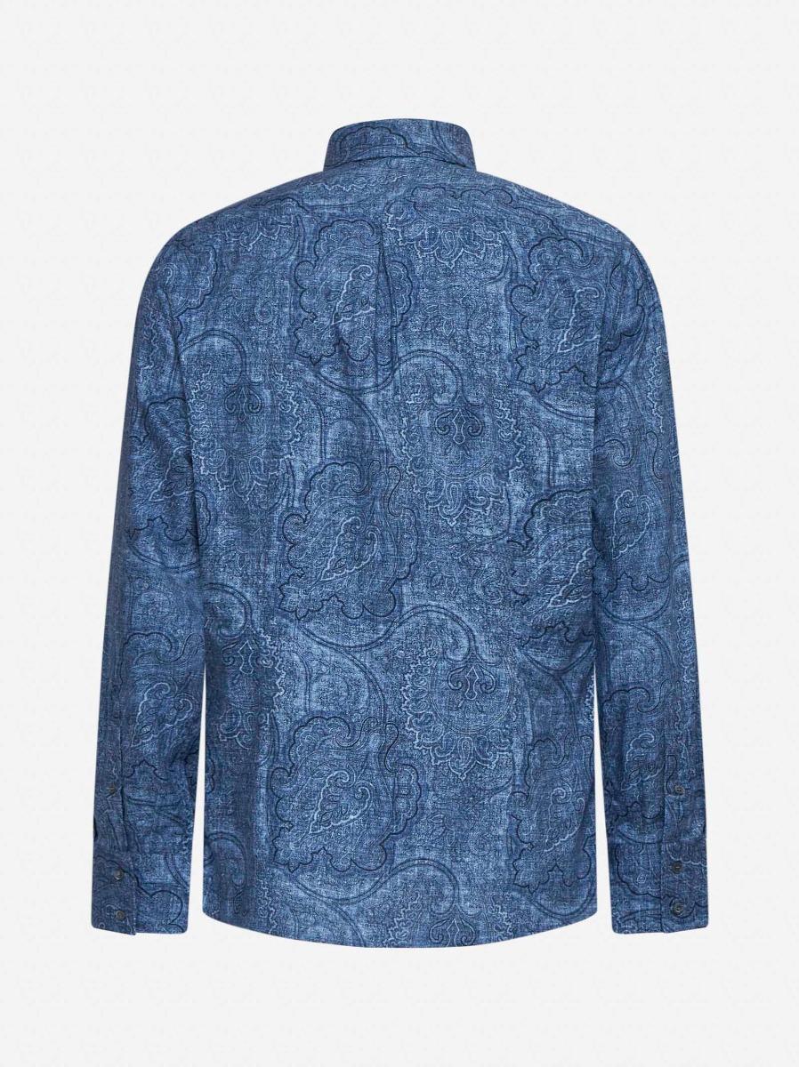 BRUNELLO CUCINELLI Camicia slim fit in tela Paisley blu Economico