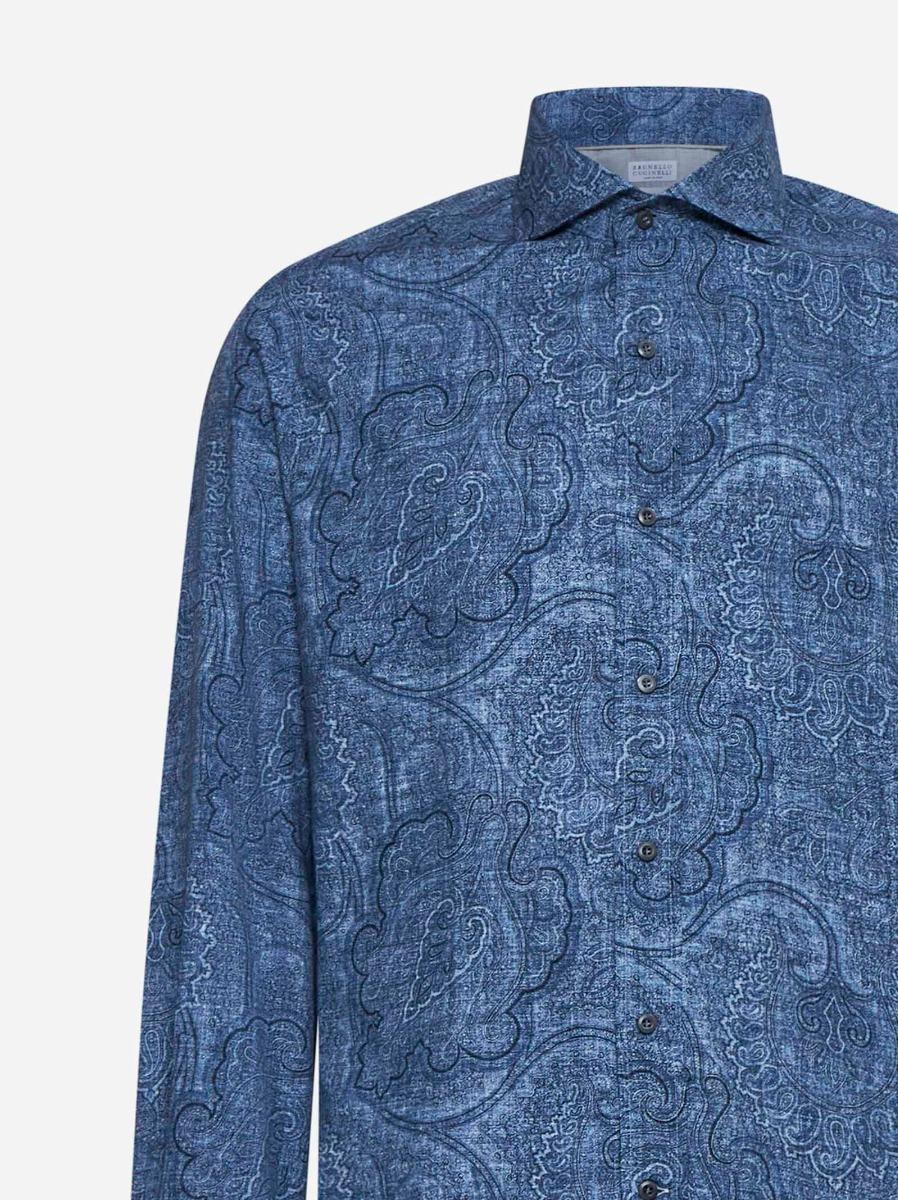 BRUNELLO CUCINELLI Camicia slim fit in tela Paisley blu Economico