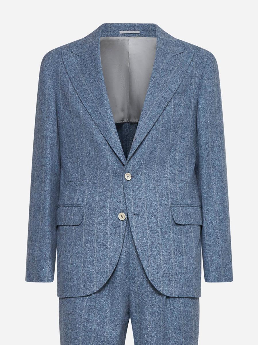 BRUNELLO CUCINELLI Abito gessato in flanella azzurra Online
