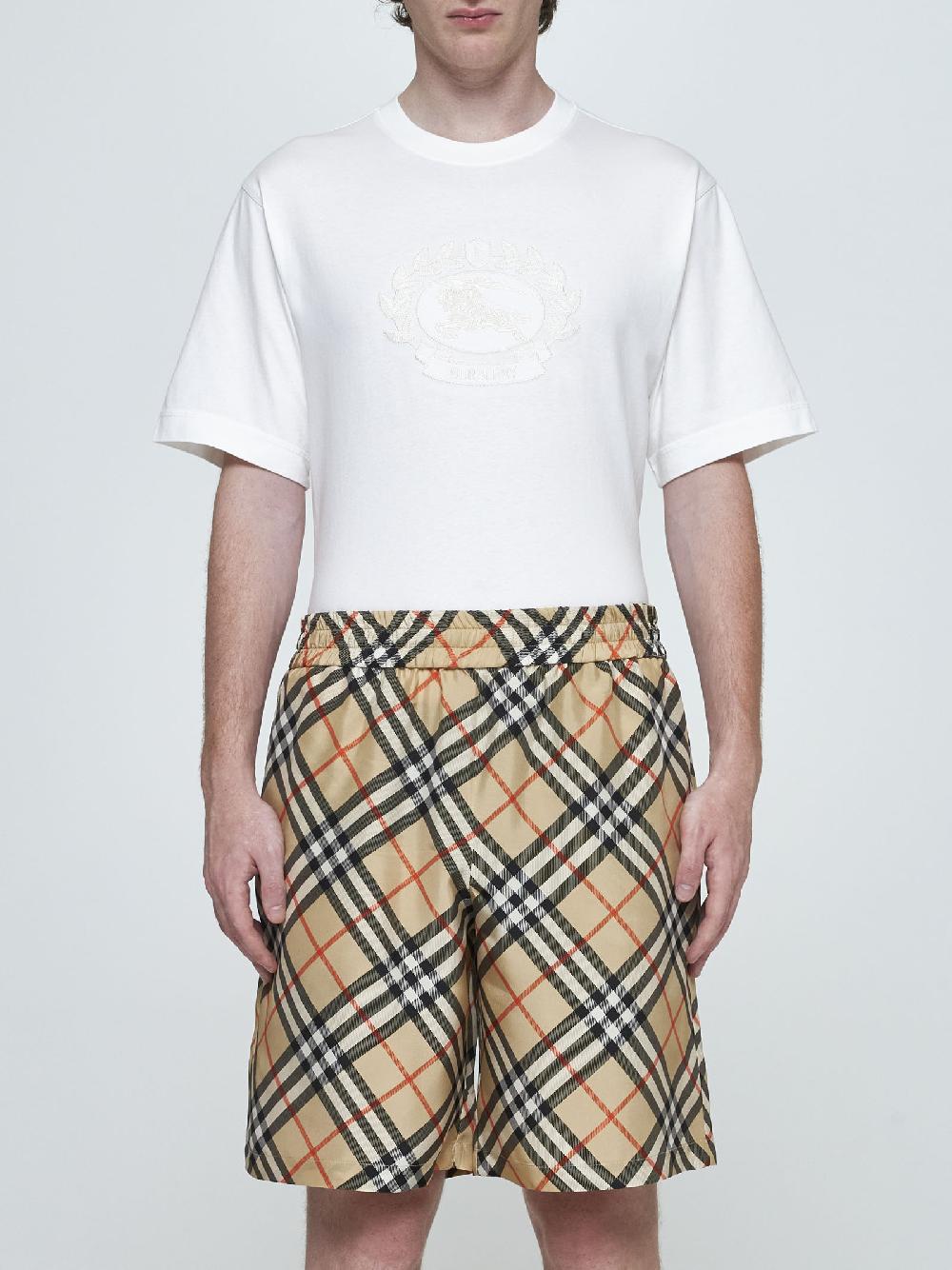 BURBERRY Shorts in seta a stampa check Vendita Calda