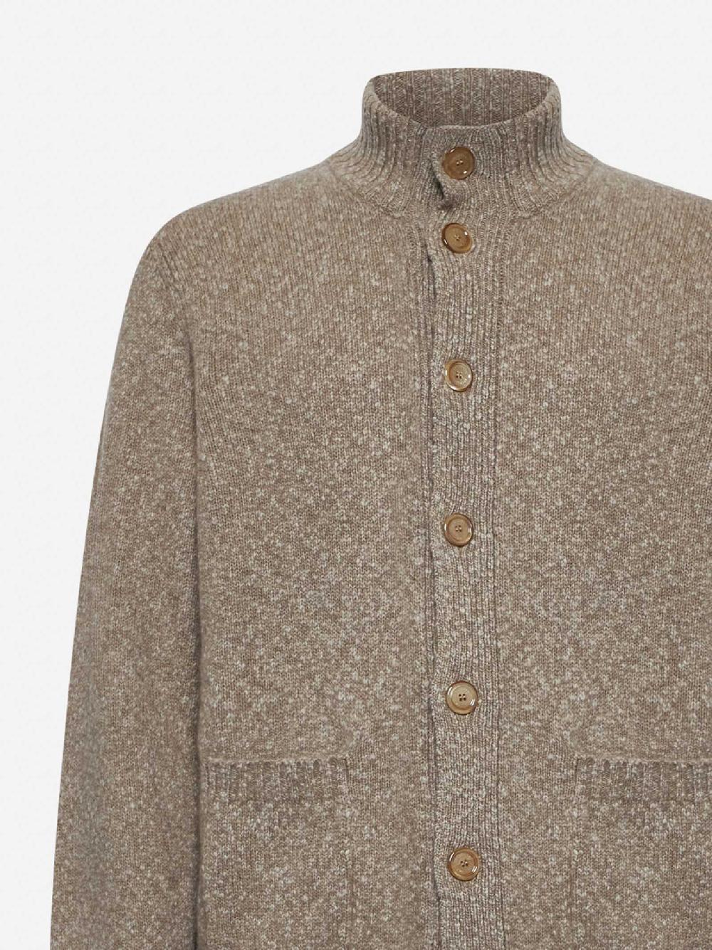 BRUNELLO CUCINELLI Cardigan in maglia mélange di lana e cashmere beige Italia