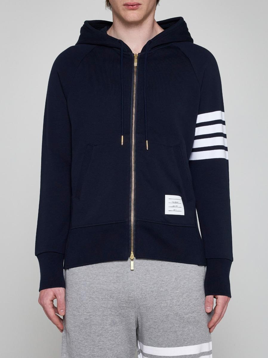 THOM BROWNE Felpa in cotone con zip e 4-Bar Nuovo