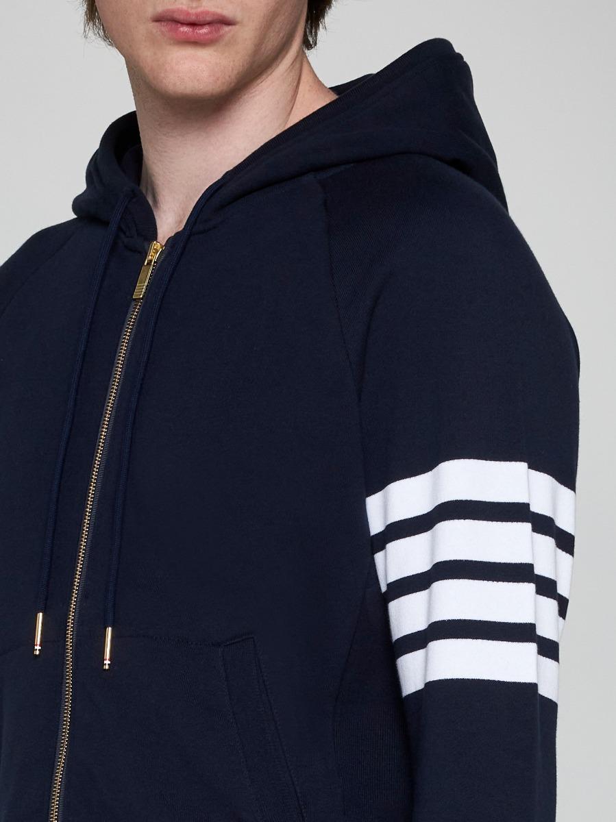 THOM BROWNE Felpa in cotone con zip e 4-Bar Nuovo