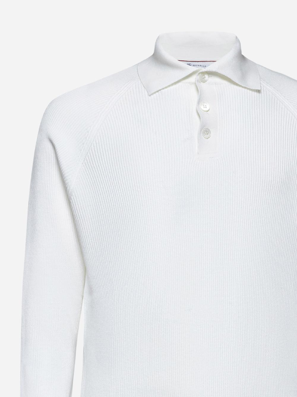 BRUNELLO CUCINELLI Polo in maglia di cotone bianco Acquista Ora