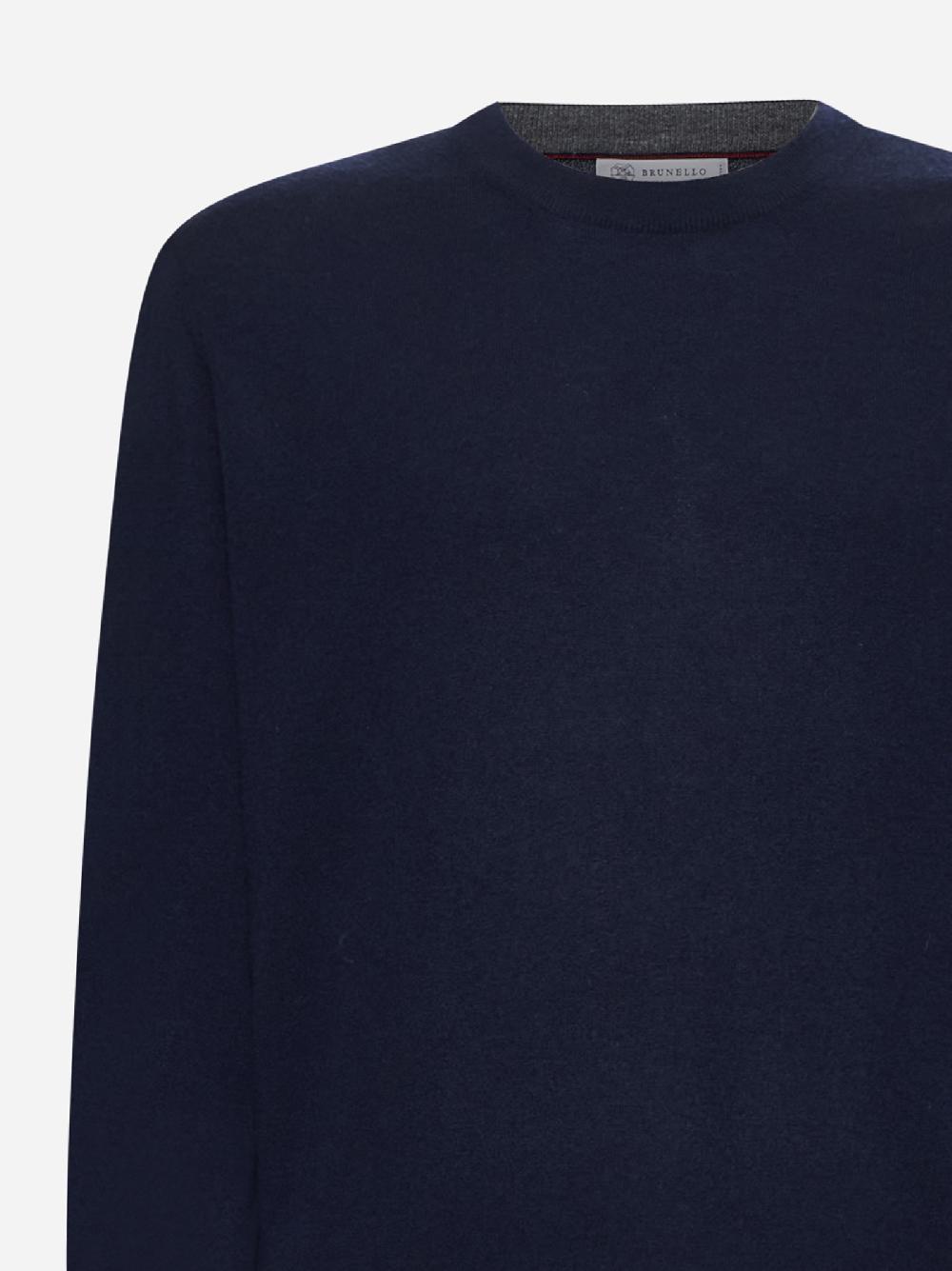 BRUNELLO CUCINELLI Maglia girocollo in cashmere blu Promozione Limitata