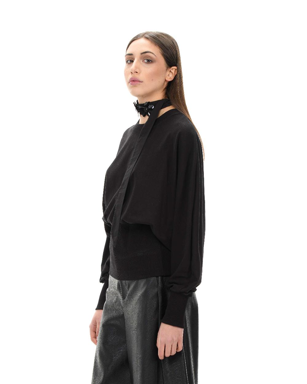 ROSÈ A POIS ARGENTEA blusa nera Vendite Flash