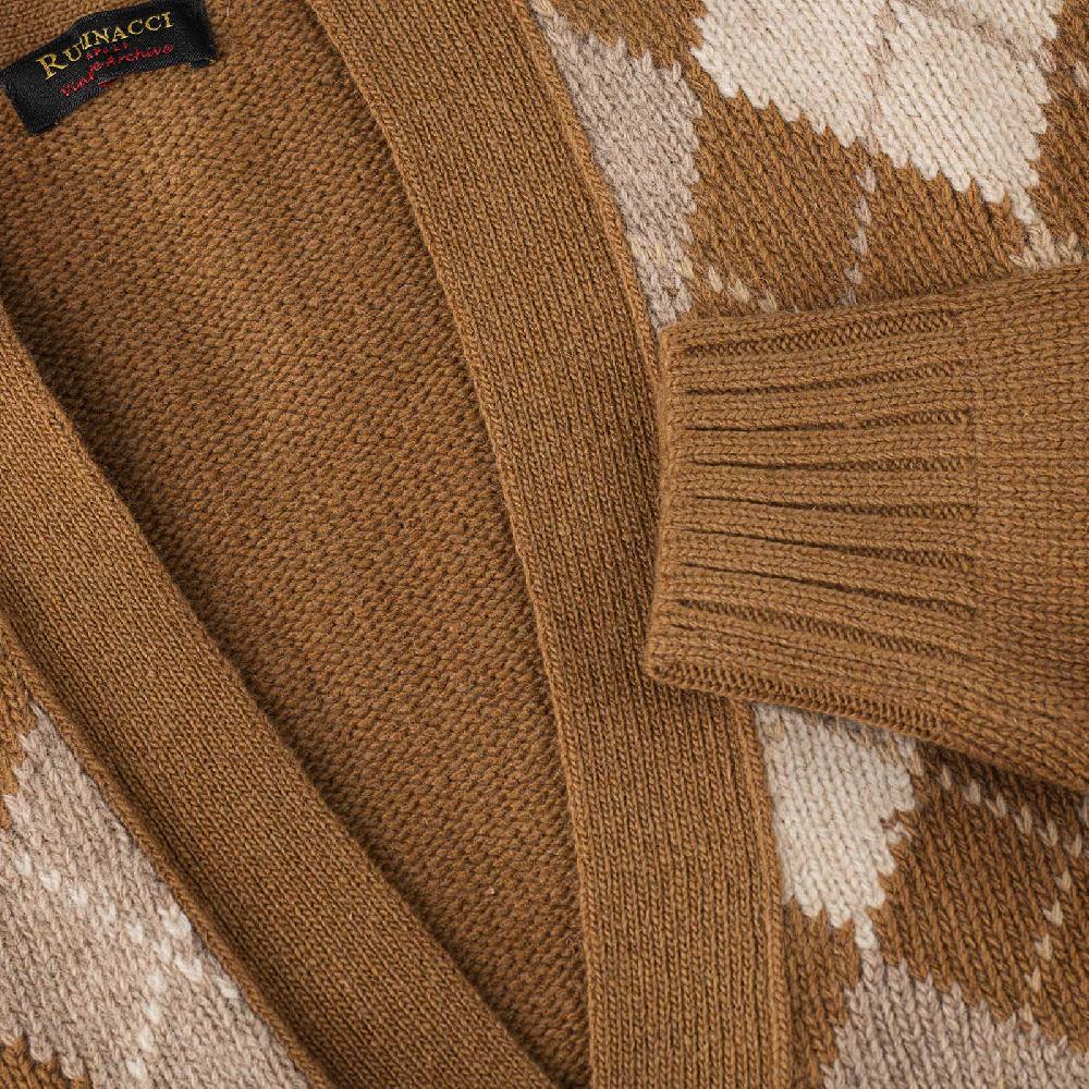 Rubinacci Vintage archive cardigan a rombi in lana tabacco 2025