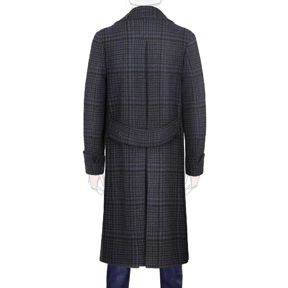 Rubinacci Vintage archive cappotto Ulster in lana e cashmere a quadri blu Vendite Flash