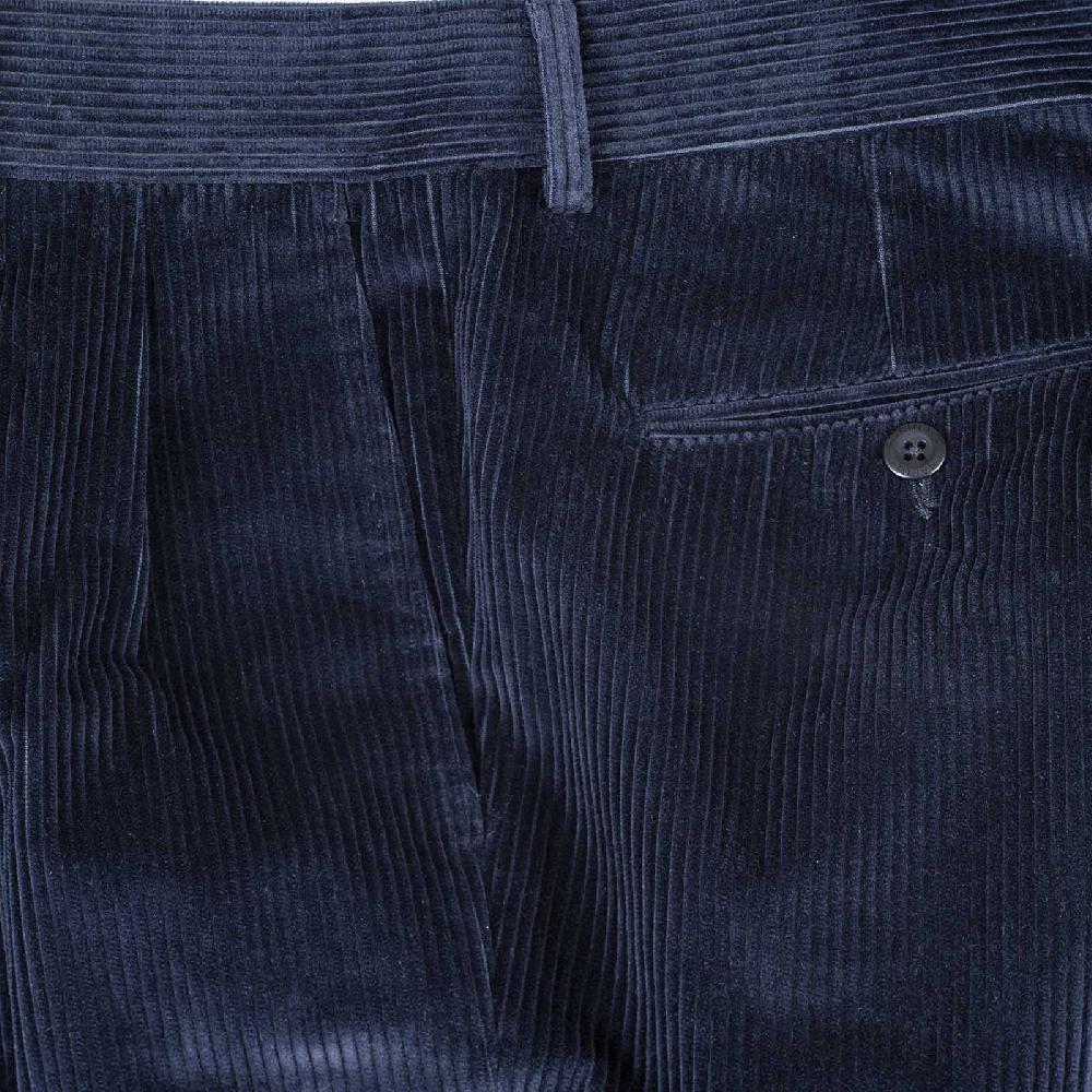 Rubinacci Pantalone 2 pinces in velluto a coste blu notte Sottocosto