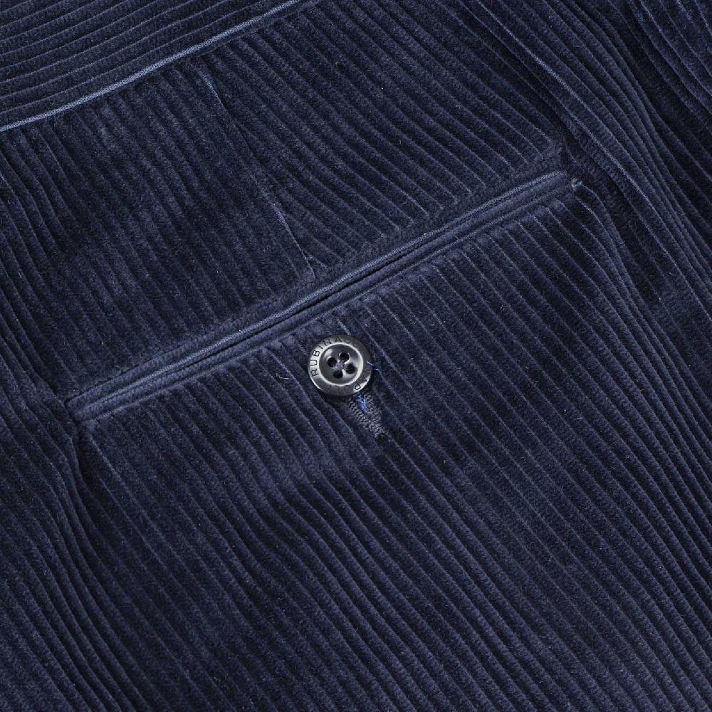 Rubinacci Pantalone 2 pinces in velluto a coste blu notte Sottocosto