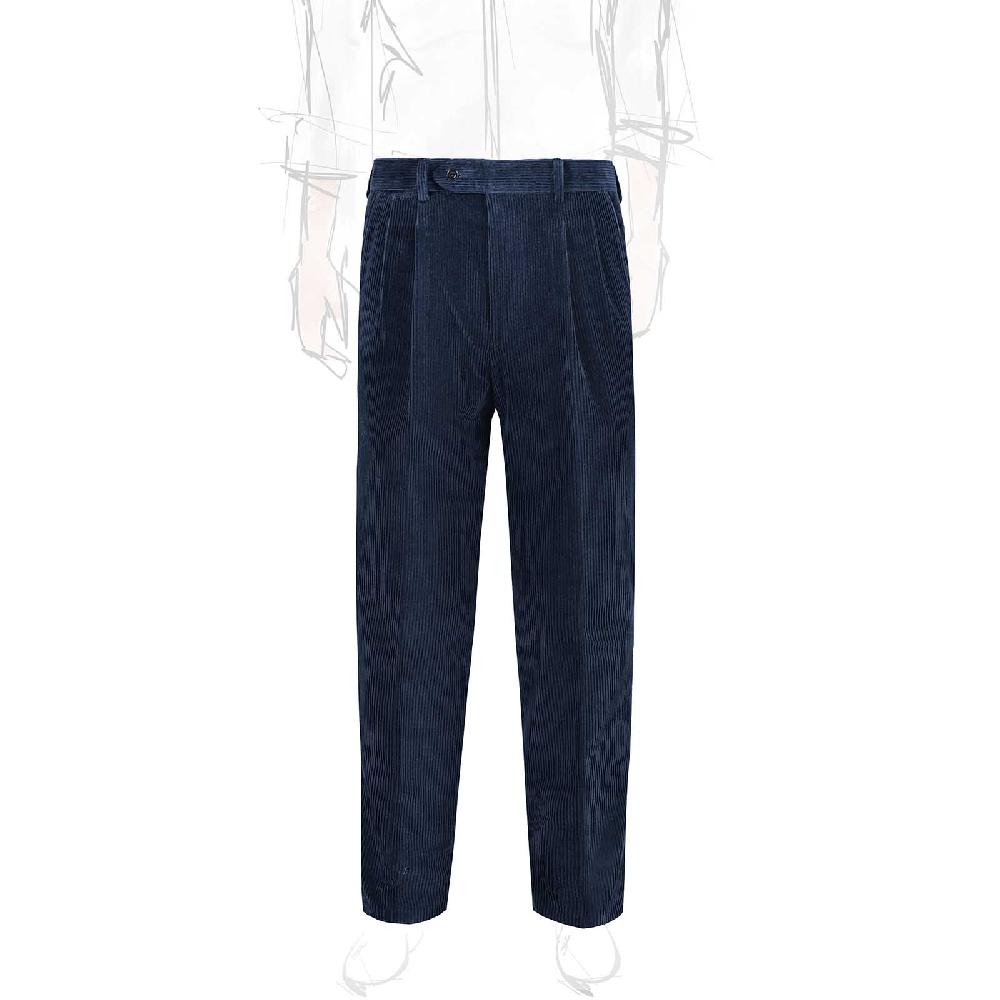 Rubinacci Pantalone 2 pinces in velluto a coste blu