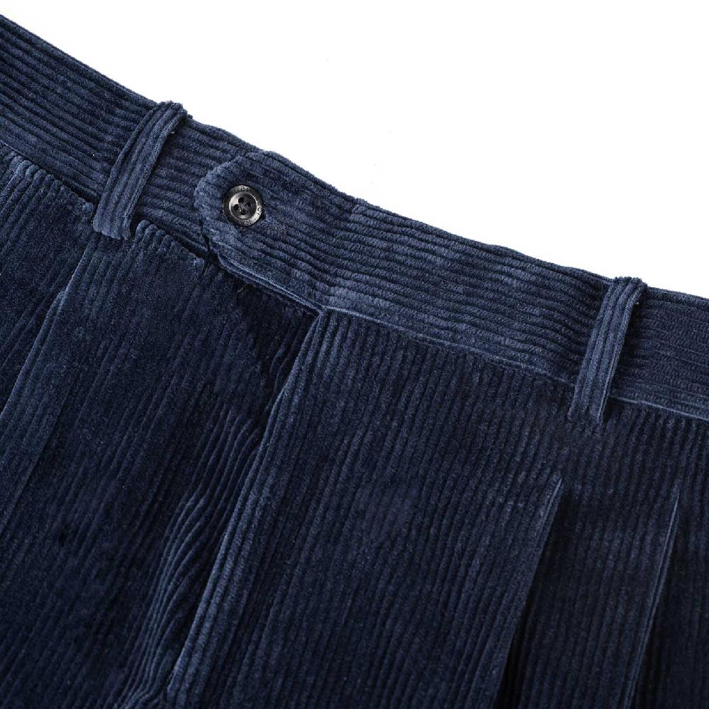 Rubinacci Pantalone 2 pinces in velluto a coste blu Novità