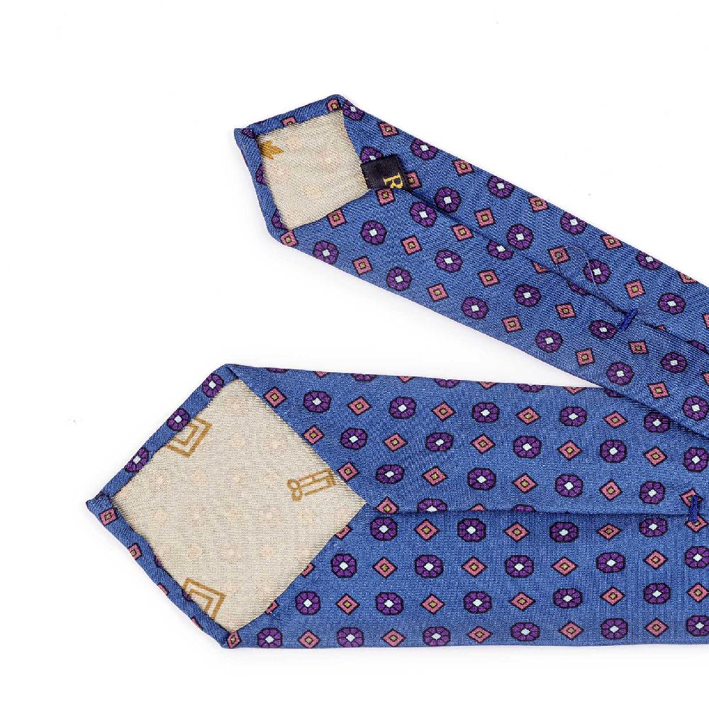 Rubinacci Cravatta in twill di seta con stampa floreale blu Promozione Limitata