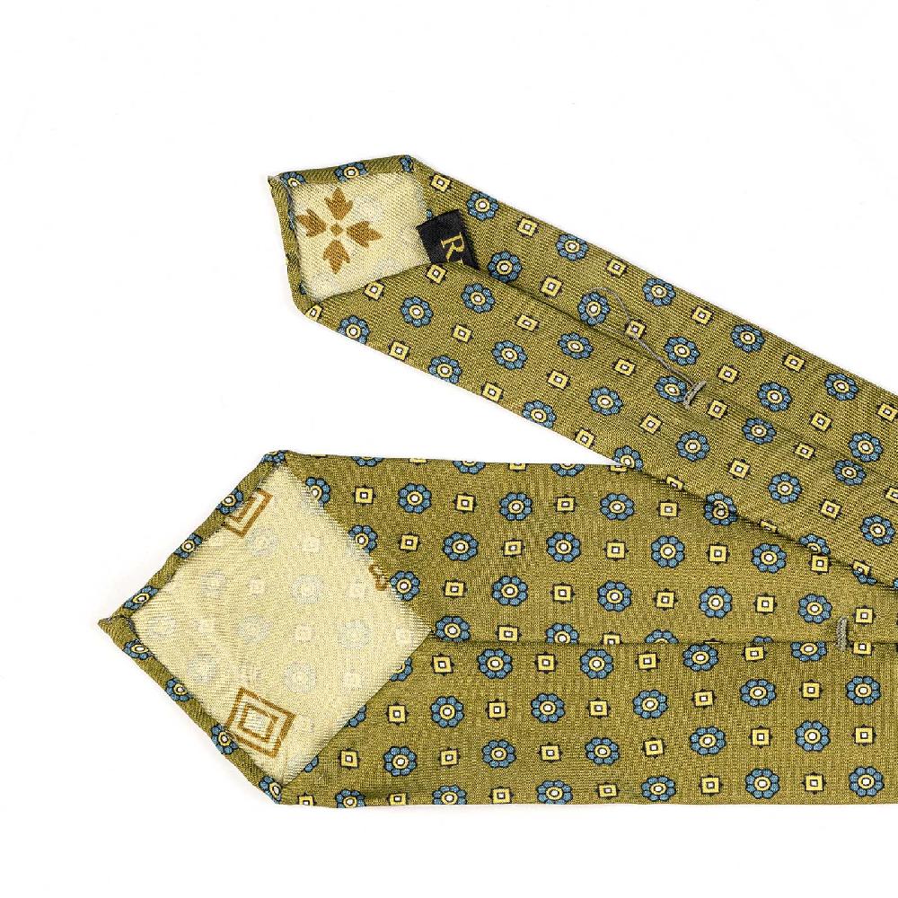 Rubinacci Cravatta in twill di seta senape con stampa floreale Prezzo Ridotto