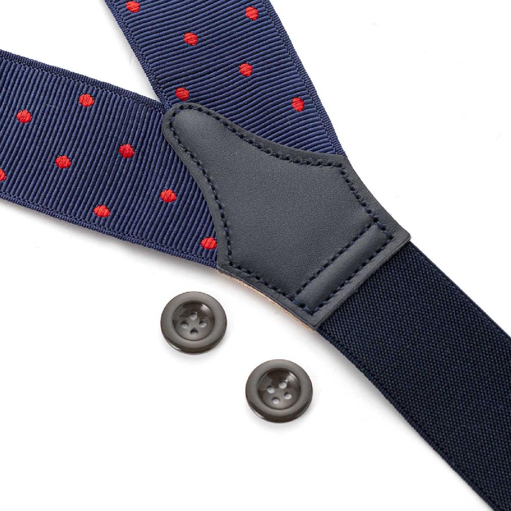 Rubinacci Bretelle blu a pois rosso Italy
