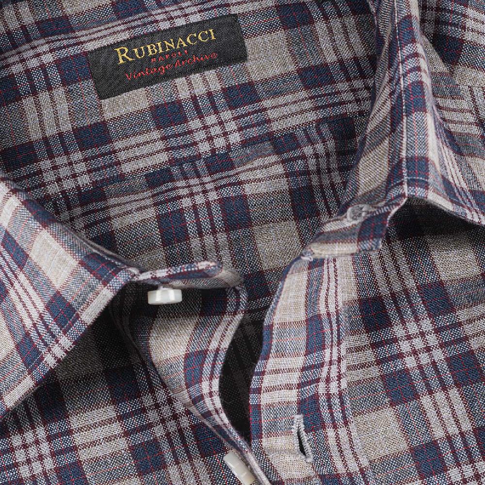 Rubinacci Vintage archive camicia in lino grigio e blu In Linea