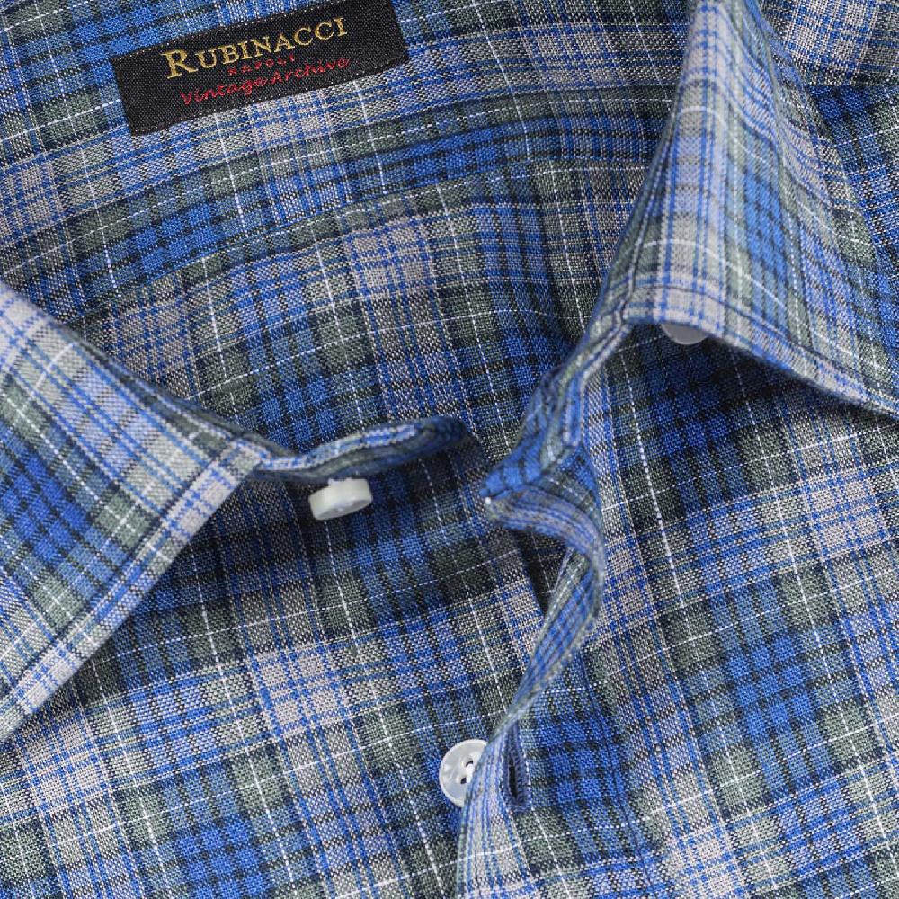 Rubinacci Vintage archive camicia in lino verde e blu Nuovo