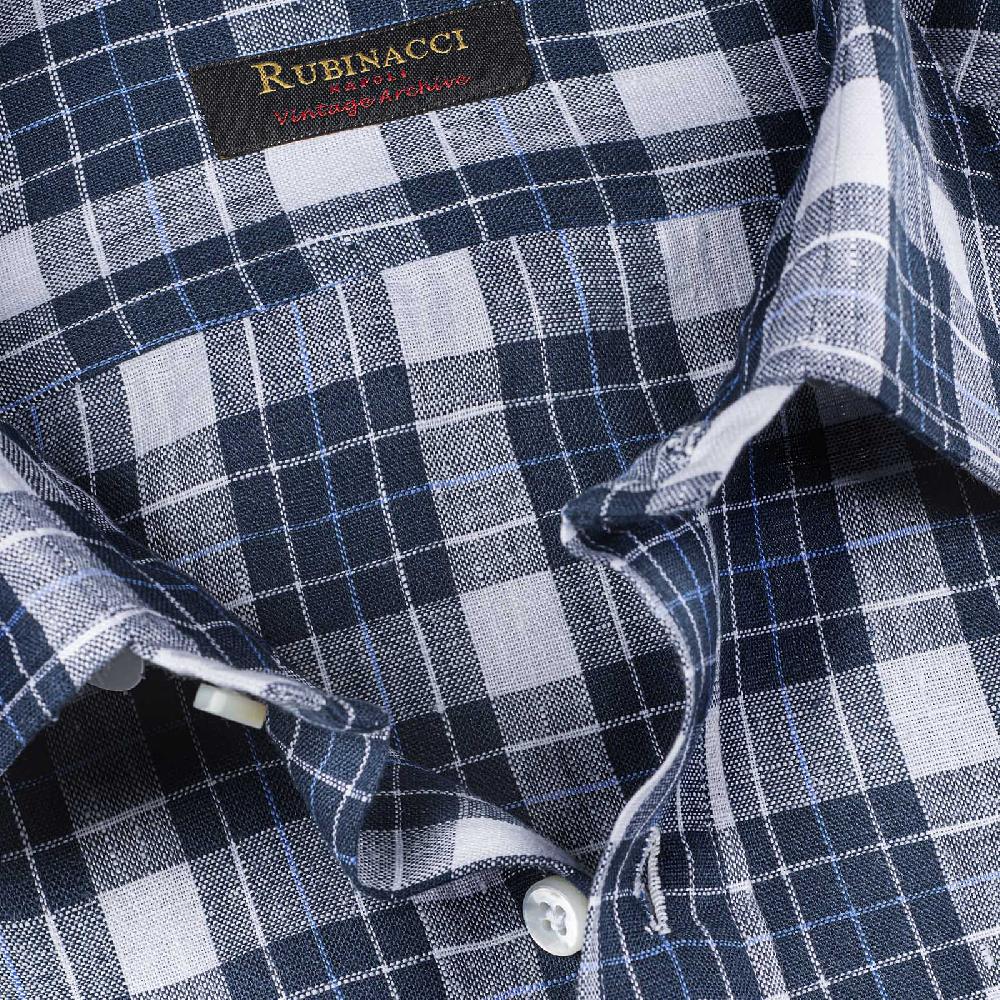 Rubinacci Vintage archive camicia in lino bianco e blu Qualità