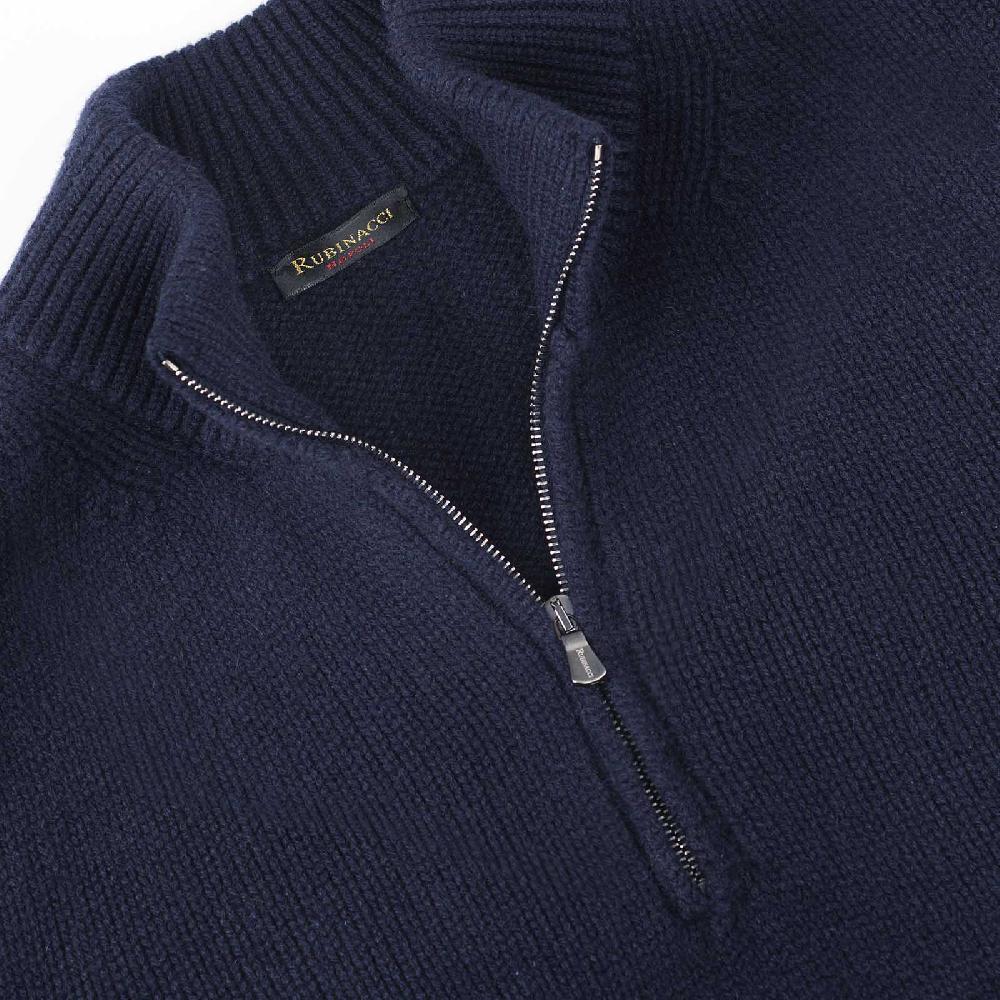 Rubinacci Pull mezza zip in cashmere blu 2025
