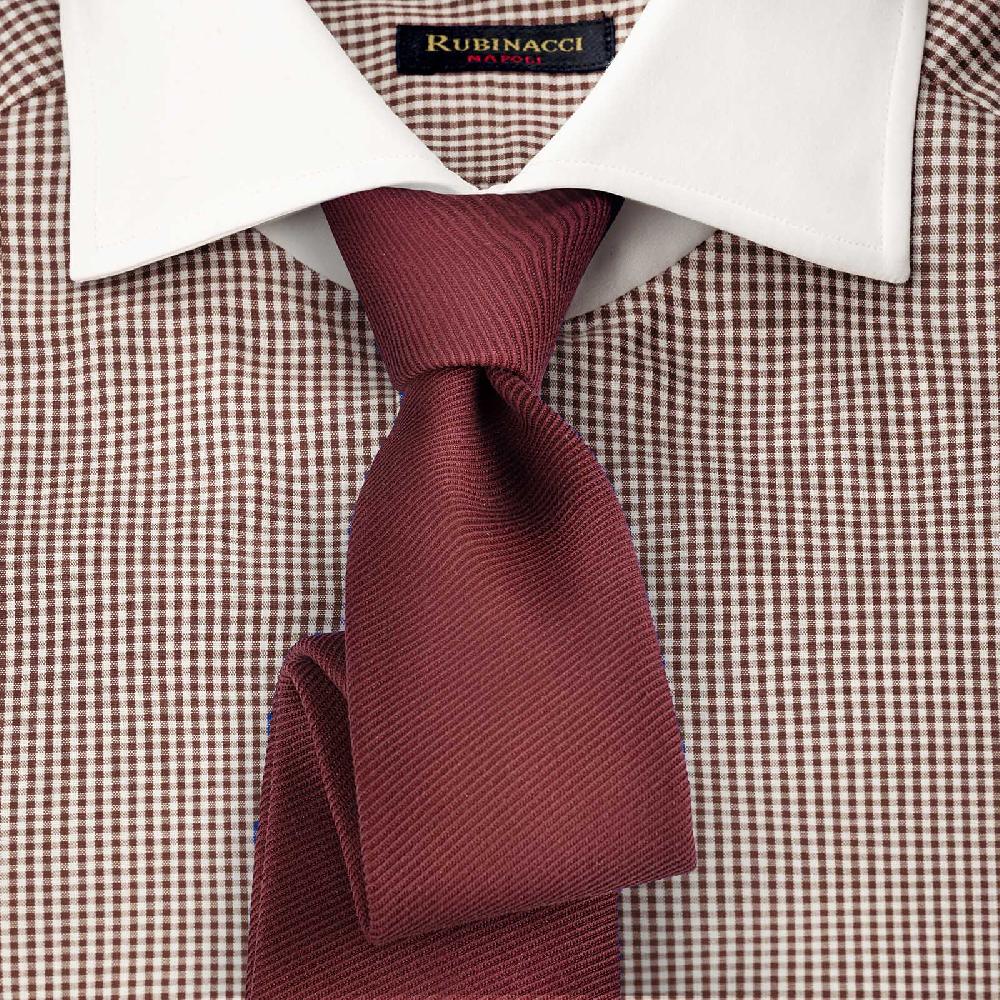 Rubinacci Camicia con collo bianco quadretto marrone Acquista Ora