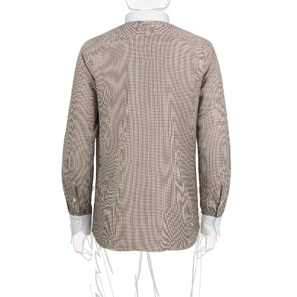 Rubinacci Camicia con collo bianco quadretto marrone Acquista Ora
